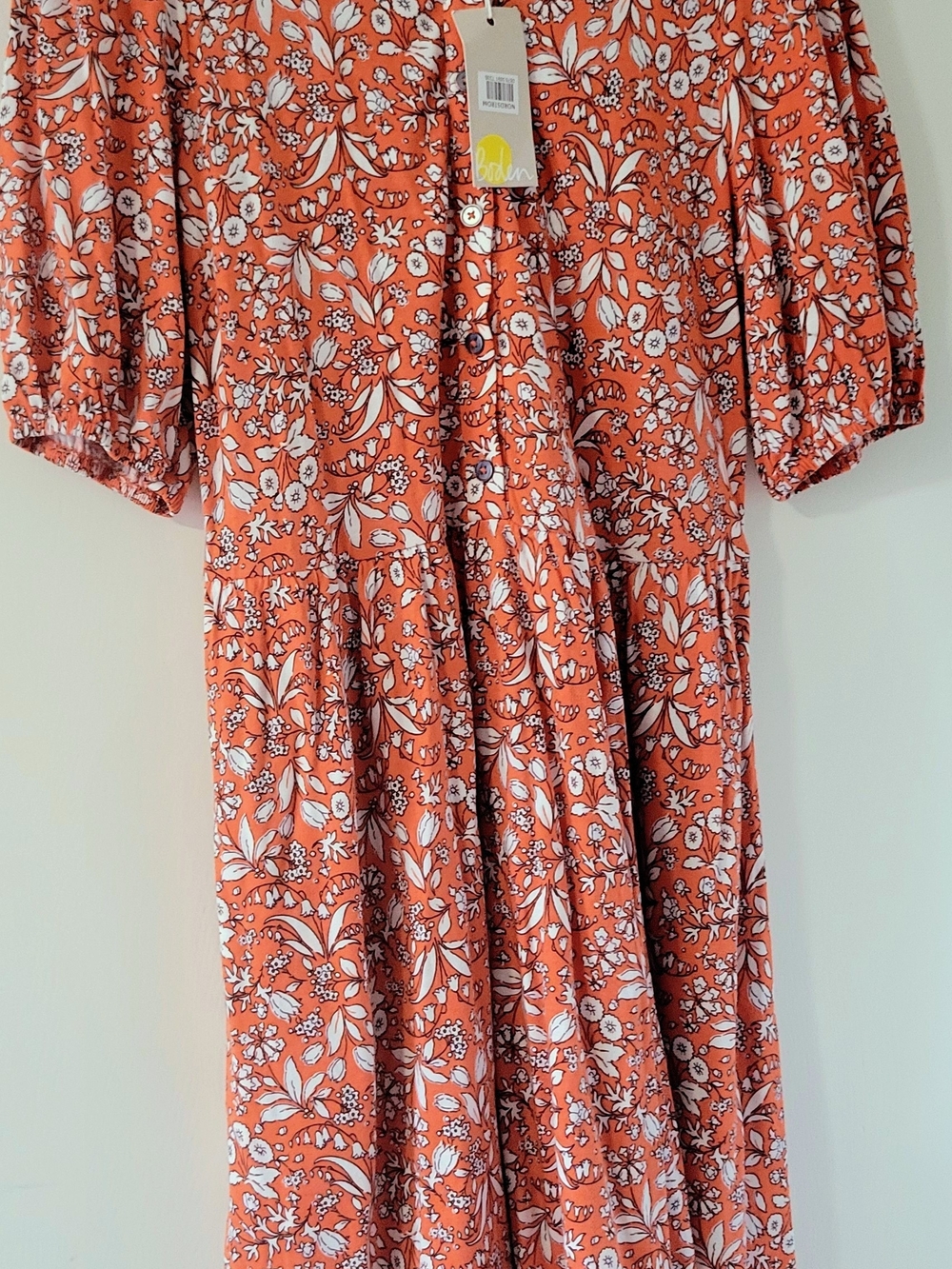 Boden Orange Floral Button-Up Mini Jersey Shirt Dress